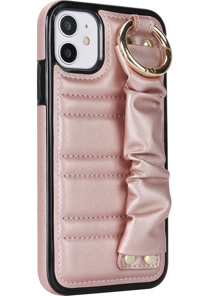 iPhone12 Mini Pu Deri+Tpu Cep Telefon Kılıfı Pileli Bilek Bandı Kapak Golü Altın (Yurt Dışından)