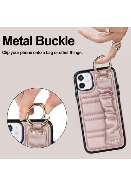 iPhone12 Mini Pu Deri+Tpu Cep Telefon Kılıfı Pileli Bilek Bandı Kapak Golü Altın (Yurt Dışından)