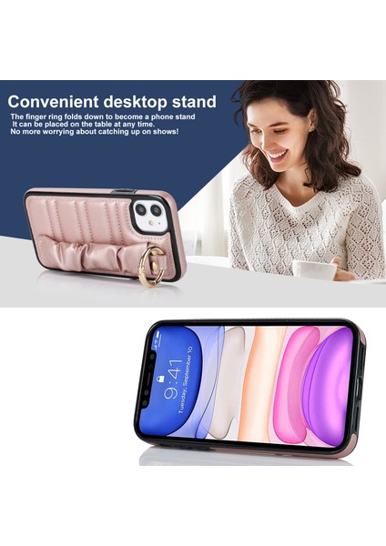 iPhone12 Mini Pu Deri+Tpu Cep Telefon Kılıfı Pileli Bilek Bandı Kapak Golü Altın (Yurt Dışından)