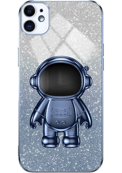 iPhone11 Case Astronot Kickstand Pc+Tpu Glitter Powder Telefon Kapak-Mavi (Yurt Dışından)