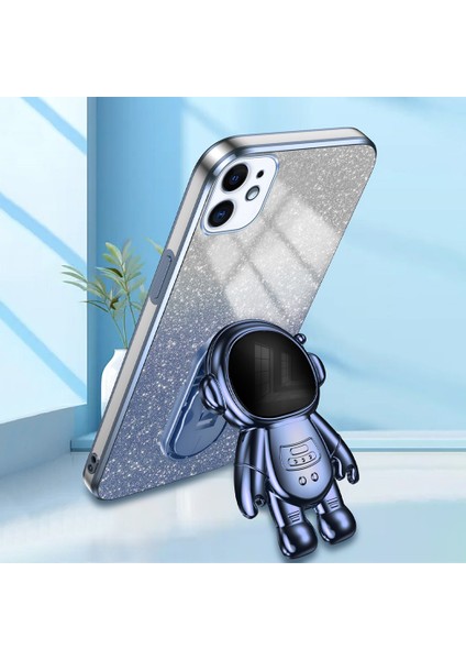 iPhone11 Case Astronot Kickstand Pc+Tpu Glitter Powder Telefon Kapak-Mavi (Yurt Dışından)