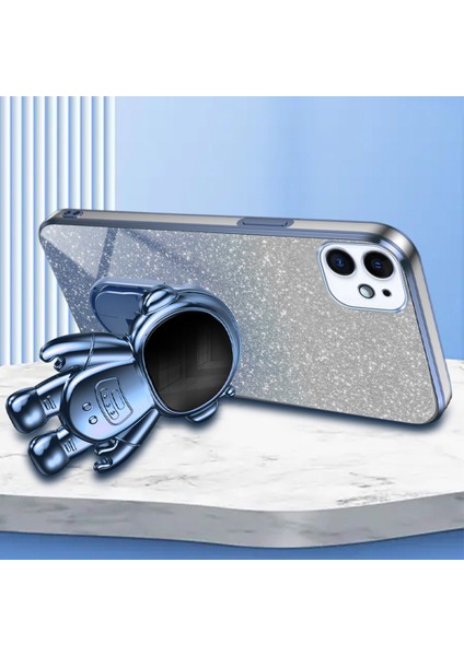 iPhone11 Case Astronot Kickstand Pc+Tpu Glitter Powder Telefon Kapak-Mavi (Yurt Dışından)