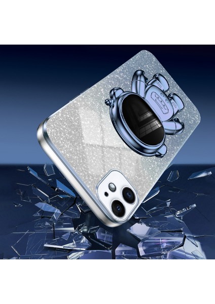 iPhone11 Case Astronot Kickstand Pc+Tpu Glitter Powder Telefon Kapak-Mavi (Yurt Dışından)