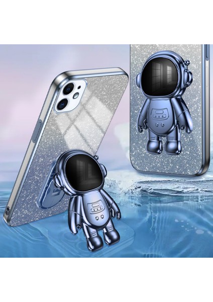 iPhone11 Case Astronot Kickstand Pc+Tpu Glitter Powder Telefon Kapak-Mavi (Yurt Dışından)