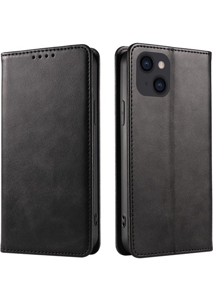 Buzağı Dokusu Deri Telefon Kapağı iPhone15 Pro Max Stand Telefon Cüzdan Case-Black (Yurt Dışından)