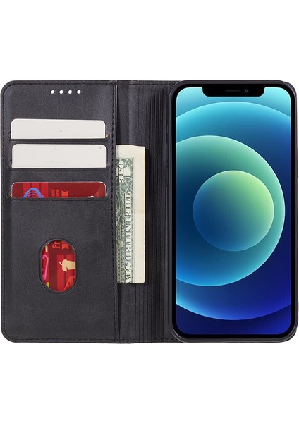 Buzağı Dokusu Deri Telefon Kapağı iPhone15 Pro Max Stand Telefon Cüzdan Case-Black (Yurt Dışından)