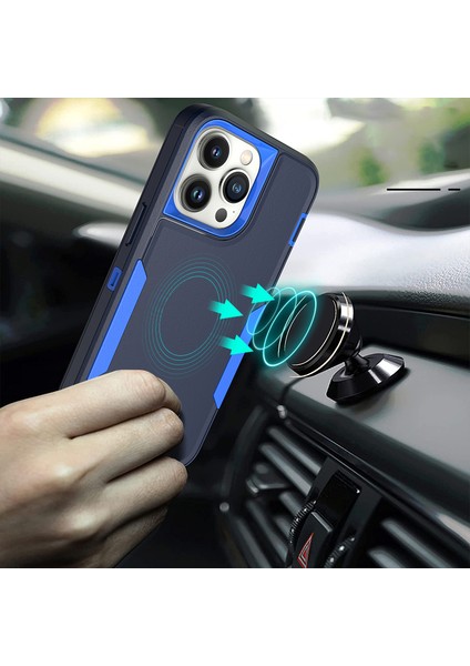iPhone14 Pro Max Case Anti-Dorp Tpu+Pc Ince Telefon Kapağı Desteği Manyetik Araba Montaj Mavisi/mavi (Yurt Dışından)