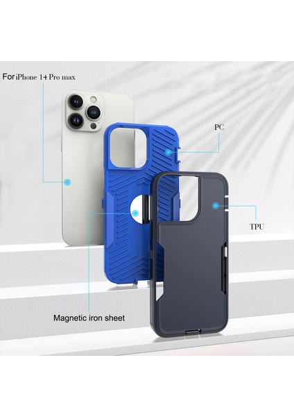 iPhone14 Pro Max Case Anti-Dorp Tpu+Pc Ince Telefon Kapağı Desteği Manyetik Araba Montaj Mavisi/mavi (Yurt Dışından)
