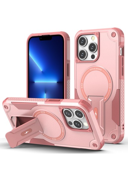 iPhone13 Pro 6.1 Inç Kickstand Tpu+Pc Telefon Kapağı Magsafe-Pink ile Uyumlu (Yurt Dışından)