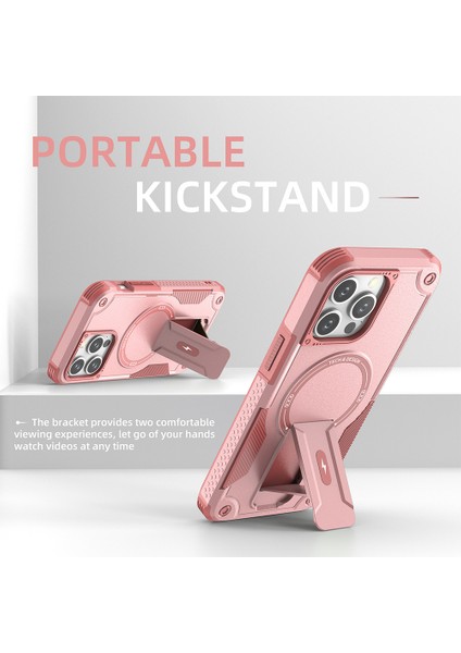 iPhone13 Pro 6.1 Inç Kickstand Tpu+Pc Telefon Kapağı Magsafe-Pink ile Uyumlu (Yurt Dışından)