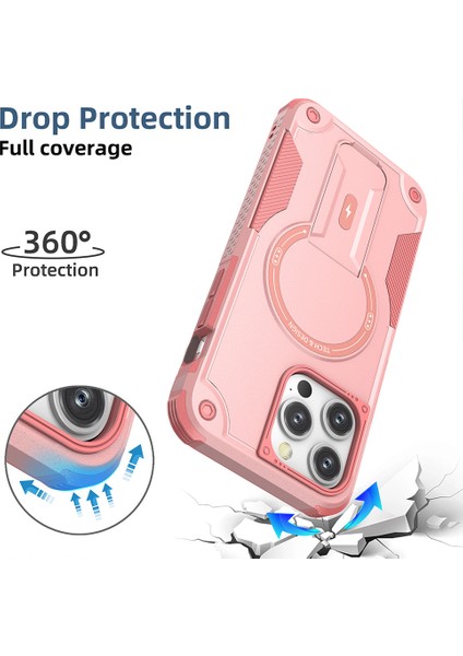 iPhone13 Pro 6.1 Inç Kickstand Tpu+Pc Telefon Kapağı Magsafe-Pink ile Uyumlu (Yurt Dışından)