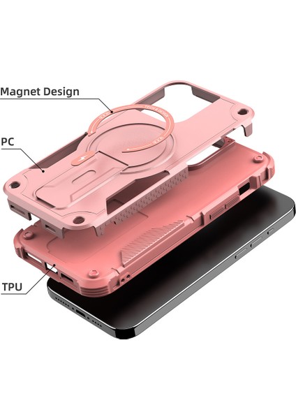 iPhone13 Pro 6.1 Inç Kickstand Tpu+Pc Telefon Kapağı Magsafe-Pink ile Uyumlu (Yurt Dışından)