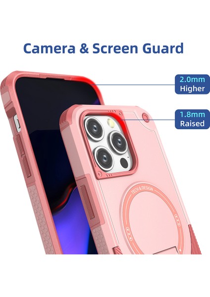 iPhone13 Pro 6.1 Inç Kickstand Tpu+Pc Telefon Kapağı Magsafe-Pink ile Uyumlu (Yurt Dışından)