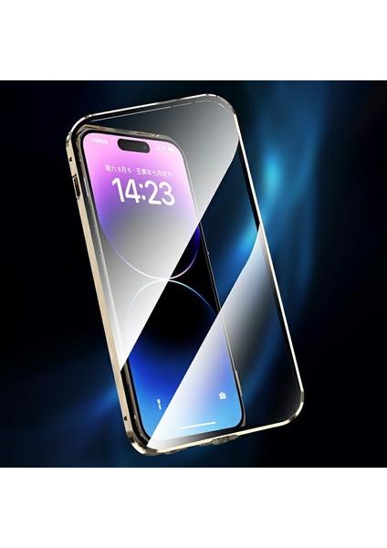 iPhone14 Pro Max Için Clear Telefon Kılıfı Temperlenmiş Cam Tam Koruma Manyetik Adsorpsiyon Kapak-Dark Mavi (Yurt Dışından)