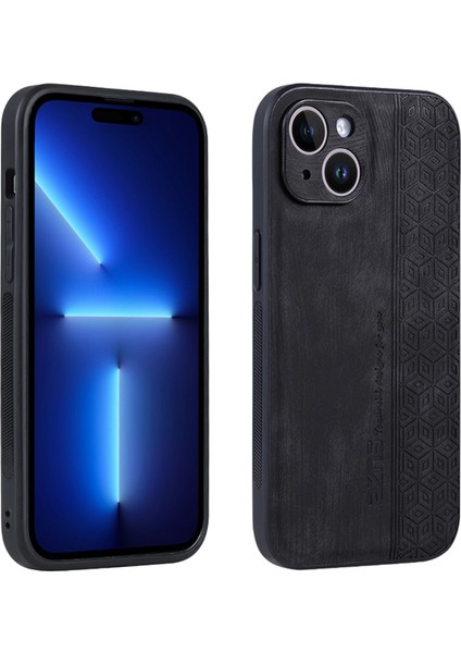 iPhone15 Plus Anti-Cratch Telefon Kabuğu Baskılı Desen Pu Deri+Tpu Telefon Geri Kapak Black (Yurt Dışından)