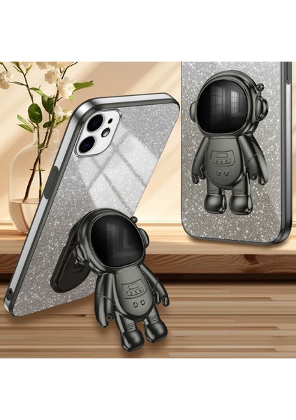 iPhone12 Mini Case Anti Drop Astronot Kickstand Cep Telefonu Kabuğu Pc+Tpu Cover-Black (Yurt Dışından)