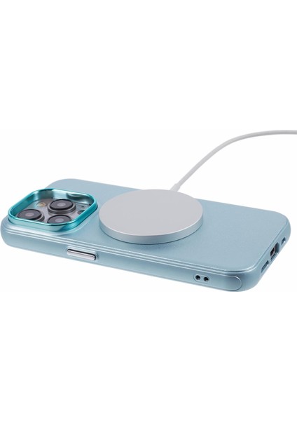 iPhone13 Pro Telefon Kılıfı Için Magsafe Kablosuz Şarj Deri Arka Kapak Sky Blue ile Uyumlu (Yurt Dışından)