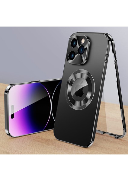 iPhone13 Pro Alüminyum Alaşım+Temperli Cam+Pc Kapağı Magsafe-Black ile Uyumlu Tam Koruma Telefon Kılıfı (Yurt Dışından)