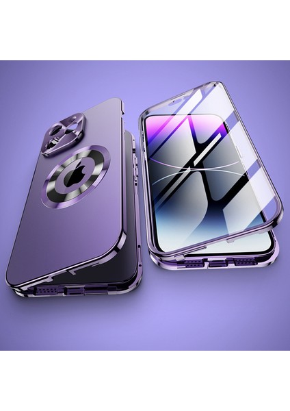 iPhone13 Pro Alüminyum Alaşım+Temperli Cam+Pc Kapağı Magsafe-Black ile Uyumlu Tam Koruma Telefon Kılıfı (Yurt Dışından)