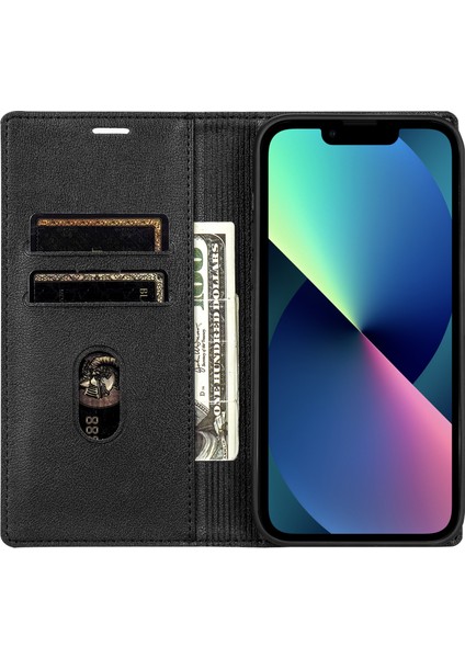 iPhone13 6.1 Inç Kılıf Deri Stand Kartı Yuva Telefon Kapağı Manyetik Kapanış-Black (Yurt Dışından) fırsatları