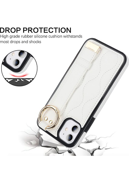 iPhone11 Case Wristband Kickstand Wave Desen Anti Drop Pu+Tpu Telefon Kapak-Beyaz (Yurt Dışından)