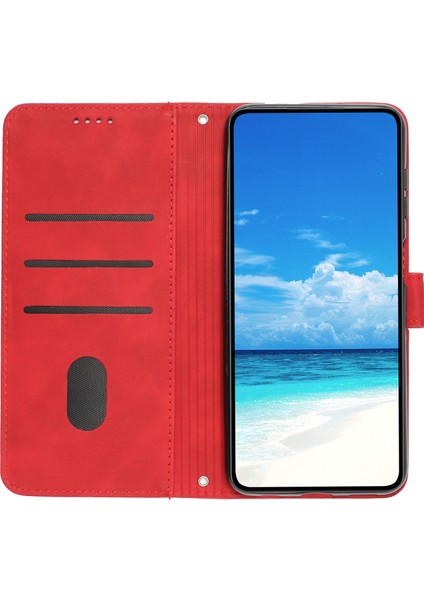 iPhone15 Kalp Baskılı Cüzdan Standı Omuz Kayışı Kırmızılı Anti Damlı Telefon Kapağı Için Deri Kılıf (Yurt Dışından)