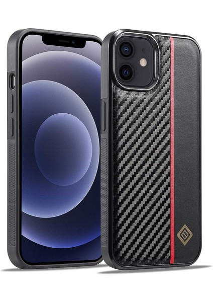 iPhone12 Mini Pu Deri Kaplamalı Tpu+Eva Telefon Kılıfı Şok Emilim Karbon Fiber Doku Kapağı (Yurt Dışından)