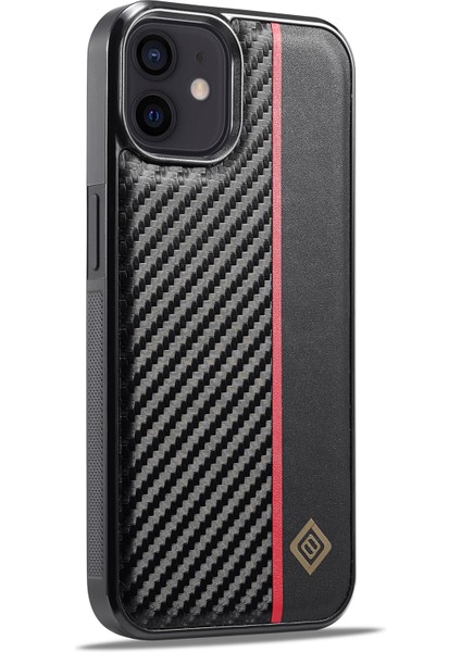 iPhone12 Mini Pu Deri Kaplamalı Tpu+Eva Telefon Kılıfı Şok Emilim Karbon Fiber Doku Kapağı (Yurt Dışından)