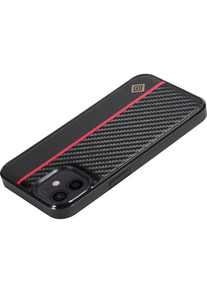 iPhone12 Mini Pu Deri Kaplamalı Tpu+Eva Telefon Kılıfı Şok Emilim Karbon Fiber Doku Kapağı (Yurt Dışından)