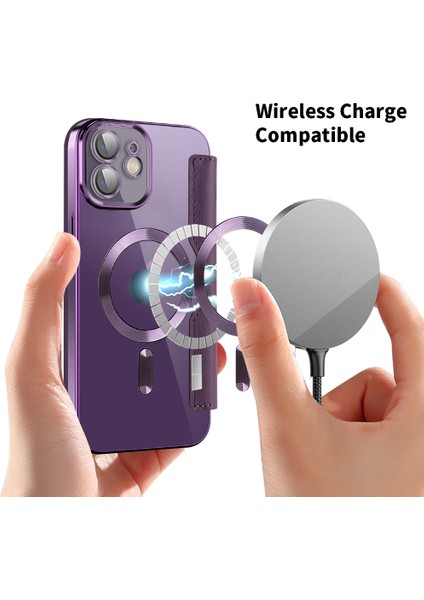 iPhone12 6.1 Inç Kart Tutucu Deri Telefon Kasası Magsafe Yerleşik Lens Filmi Rfıd Engelleme Kapak Bebek Mavisi ile Uyumlu (Yurt Dışından)