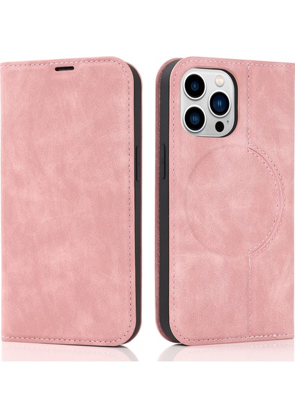 iPhone14 Pro Max Case Pu Pu Deri Rfıd Engelleme Manyetik Otomatik Absorbed Kapak Pembe (Yurt Dışından)