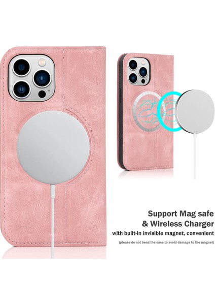iPhone14 Pro Max Case Pu Pu Deri Rfıd Engelleme Manyetik Otomatik Absorbed Kapak Pembe (Yurt Dışından)