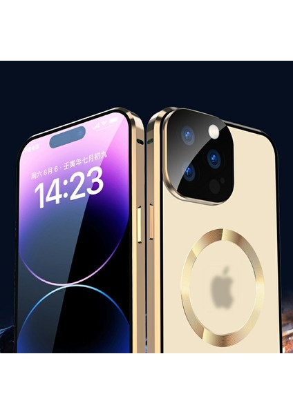 iPhone14 Pro Max Için Clear Telefon Kılıfı Temperlenmiş Cam Tam Koruma Manyetik Adsorpsiyon Kapak-Dark Mavi (Yurt Dışından)