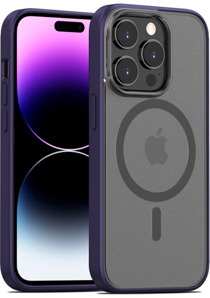 iPhone14 Pro Max Shockproof Case Mat Pc+Tpu Telefon Kapağı Magsafe-Dark Mor ile Uyumlu (Yurt Dışından)