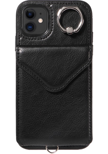 iPhone11 Crossbody Phone Case Pu Deri+Tpu Ring Kickstand Cover-Black (Yurt Dışından) fiyatları