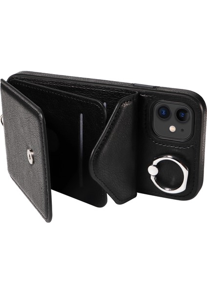 iPhone11 Crossbody Phone Case Pu Deri+Tpu Ring Kickstand Cover-Black (Yurt Dışından) fırsatları
