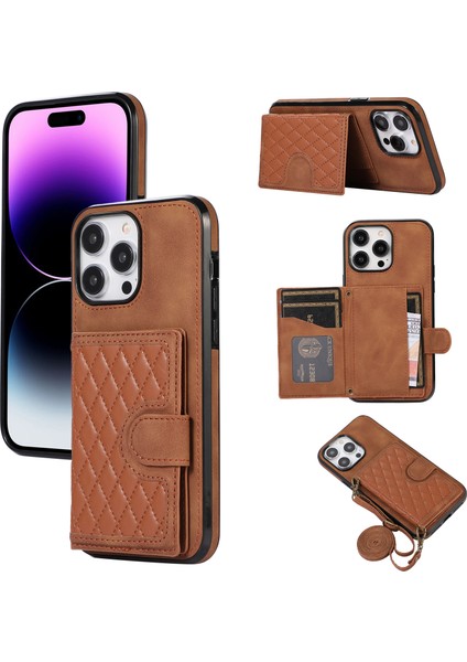 iPhone14 Pro Max Derisi Deri Tpu Kapak Arka Kart Tutucu Omuz Askılı-Kahverengi (Yurt Dışından)