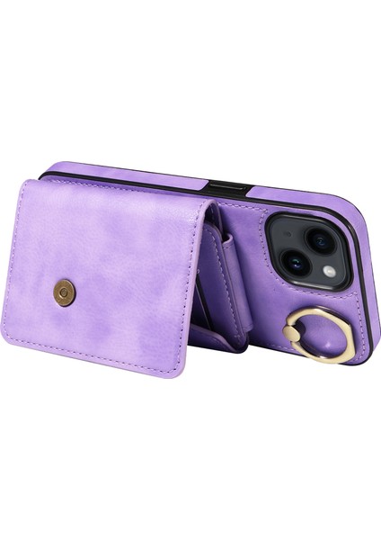 iPhone14/13 Için Ring Kickstand Cep Telefonu Kapağı Litchi Doku Deri+Tpu Kart Torbası Omuz Kayış Işığı Mor ile Telefon Kılıfı (Yurt Dışından) modelleri