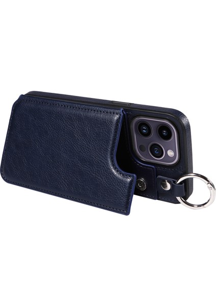 iPhone14 Pro Case Bırak Damalı Pu Deri+Tpu Telefon Kapağı Kickstand Shell-Navy Blue (Yurt Dışından) fırsatları