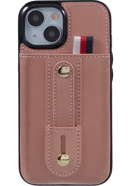 iPhone13 Için 6.1 Inç Kasa Retro Pu Deri+Tpu Kickstand Telefon Kapağı Kart Yuvası ile Altın (Yurt Dışından)