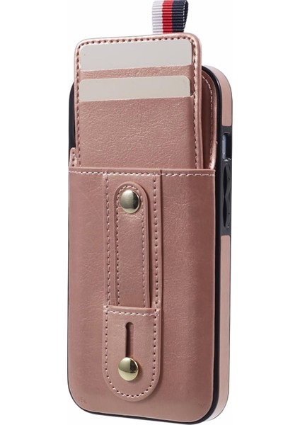 iPhone13 Için 6.1 Inç Kasa Retro Pu Deri+Tpu Kickstand Telefon Kapağı Kart Yuvası ile Altın (Yurt Dışından) modelleri