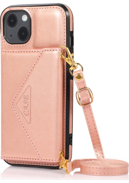 iPhone14 Plus Içinplus Kılıf Kart Tutucu Kickstand Pu+Tpu Cep Telefonu Kapağı Omuz Kayışı Golü Altın (Yurt Dışından)