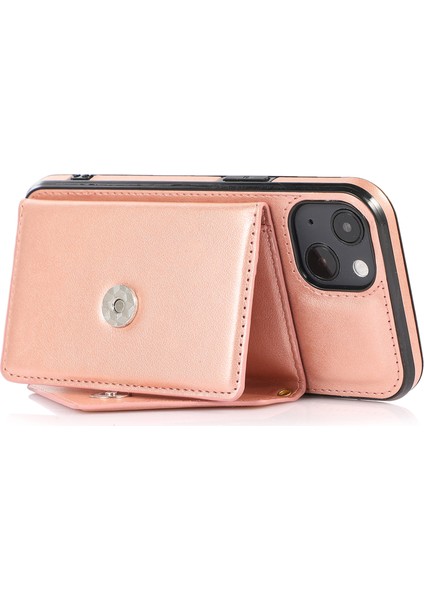 iPhone14 Plus Içinplus Kılıf Kart Tutucu Kickstand Pu+Tpu Cep Telefonu Kapağı Omuz Kayışı Golü Altın (Yurt Dışından)