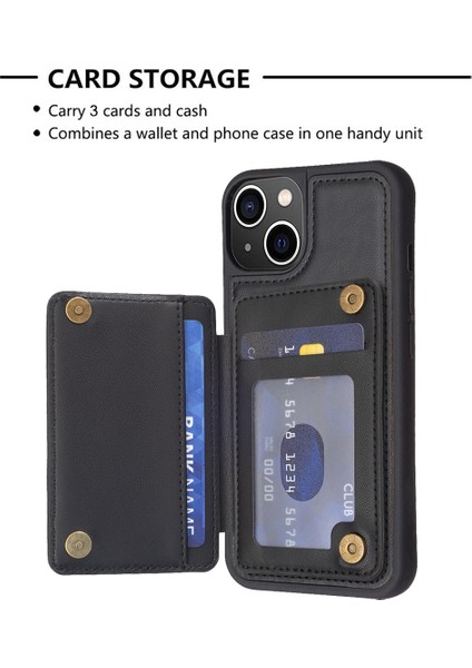 iPhone15 Plus Için Anti-Drop Shell Pu Pu Deri Kaplamalı Tpu Telefon Kapağı Kart Yuvaları Black ile Kickstand Case (Yurt Dışından)