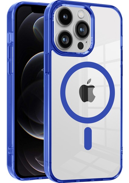 Pc+Tpu Kılıf Magsafe-Mavi ile Uyumlu iPhone12 Pro Max Şeffaf Manyetik Telefon Kapağı (Yurt Dışından)