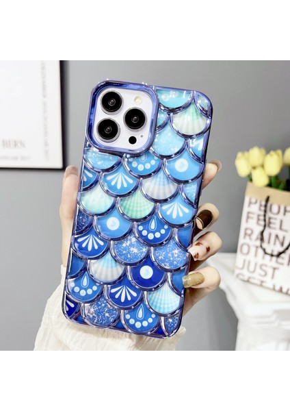 iPhone14 Pro Tpu Kasası Elektrokaplanmış 3D Balık Ölçeği Telefon Koruyucu Kapak Blue (Yurt Dışından)