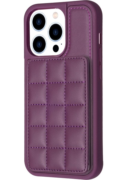 iPhone15 Pro Max Pu Deri Kaplamalı Tpu Telefon Kapağı Kickstand Case ile Kart Yuvaları Dark Mor (Yurt Dışından)