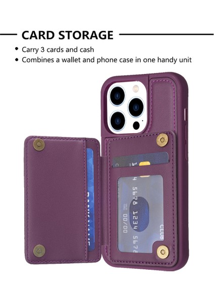 iPhone15 Pro Max Pu Deri Kaplamalı Tpu Telefon Kapağı Kickstand Case ile Kart Yuvaları Dark Mor (Yurt Dışından) fırsatları