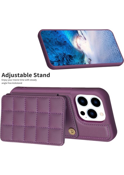iPhone15 Pro Max Pu Deri Kaplamalı Tpu Telefon Kapağı Kickstand Case ile Kart Yuvaları Dark Mor (Yurt Dışından) indirimleri