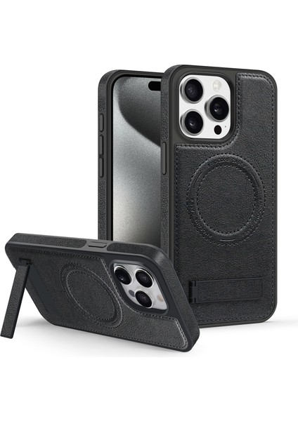 iPhone14 Pro Max Case Anti-Cratch Pu Deri Kaplamalı Tpu+Pc Telefon Kabuğu Magsafe-Black ile Uyumlu (Yurt Dışından)